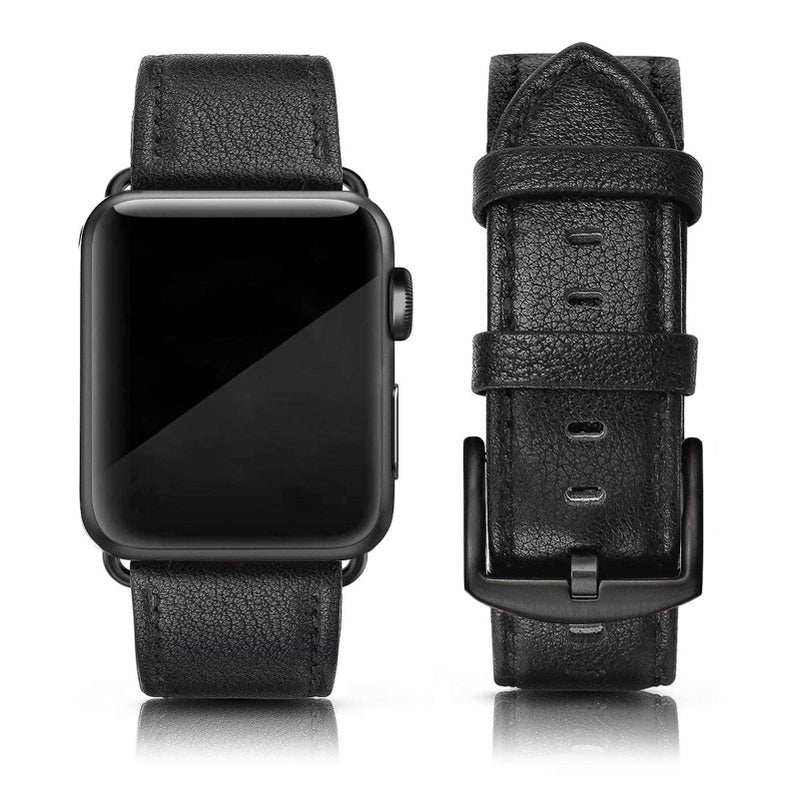 EDIMENS Leather Bands Compatible with Apple Watch 42mm 44mm Band Men Women, Vintage Genuine Leather Wristband Replacement Band Compatible for Apple Watch iwatch Series 6 5 4 3 2 1, SE Sports & Edition - Image 1